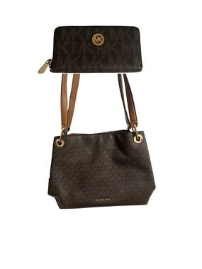 MICHAEL Michael Kors Brown Signature Shoulder Bag with Tan Straps and Wallet